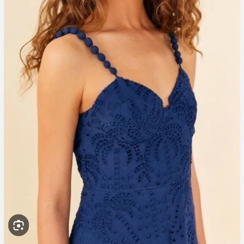 Farm Rio Deep Blue Palm Tree Richelieu Midi Dress - Size Small